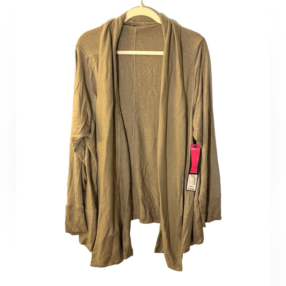 NWT TEEZHER 2X Flowy Lightweight Light Tan / Brown /‎ Sand Cardigan
